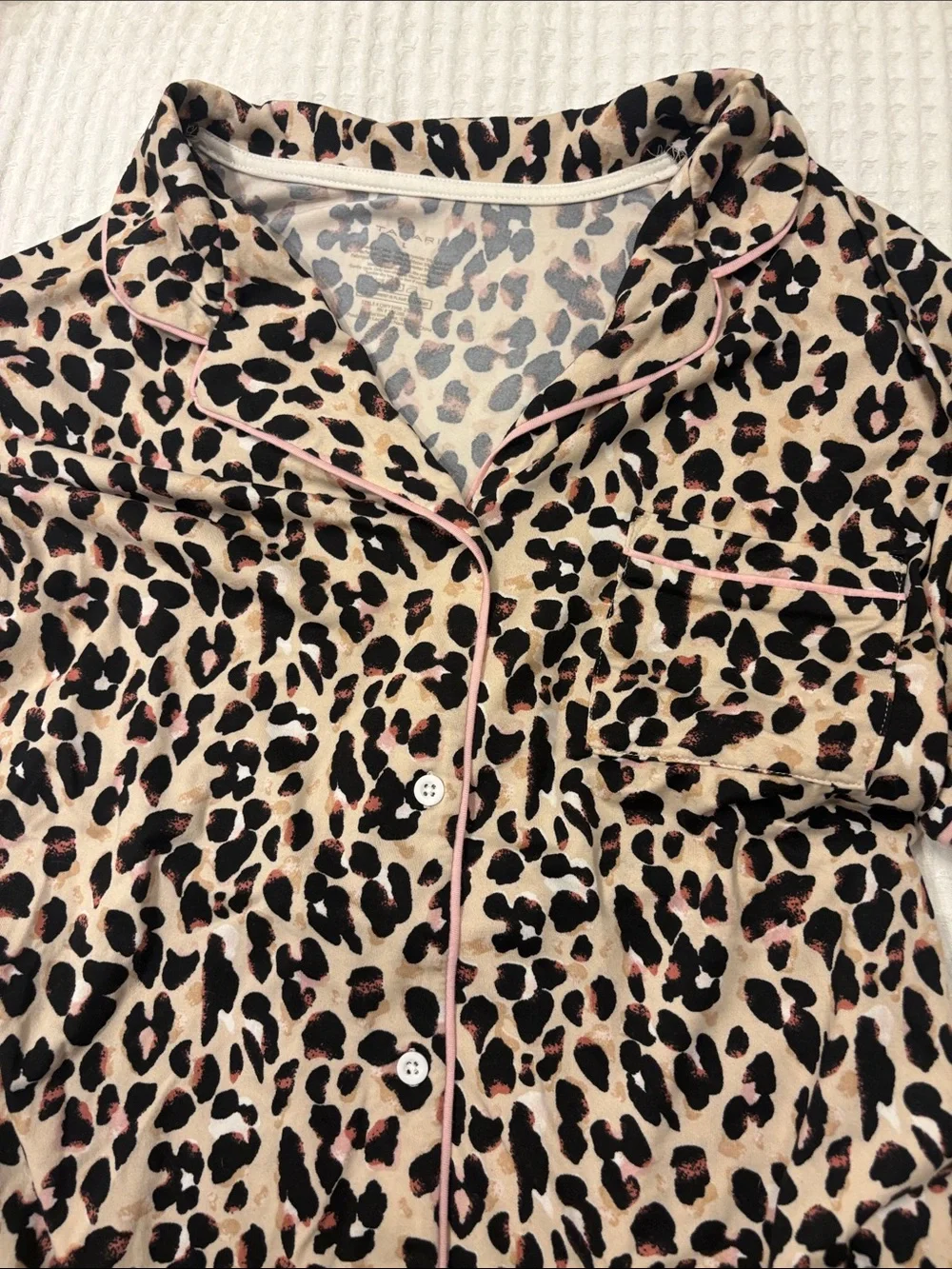 Tahari Leopard Print Button-Front Top with Pink Trim